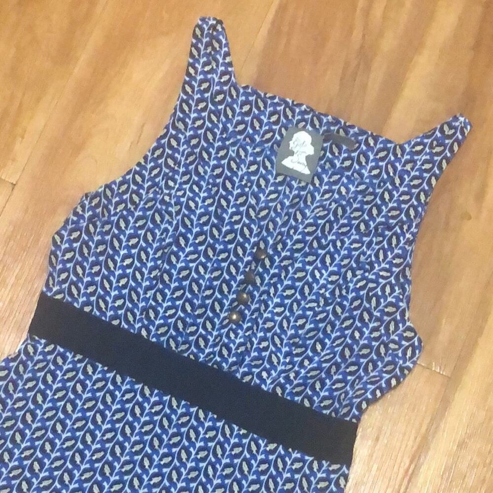 Anthropologie Girls From Savoy Blue and Black Bird Silk Tank Top Blouse Size 2